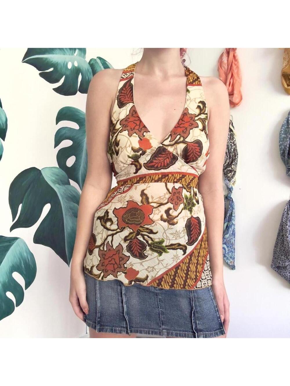 Tan and Orange Halter Top